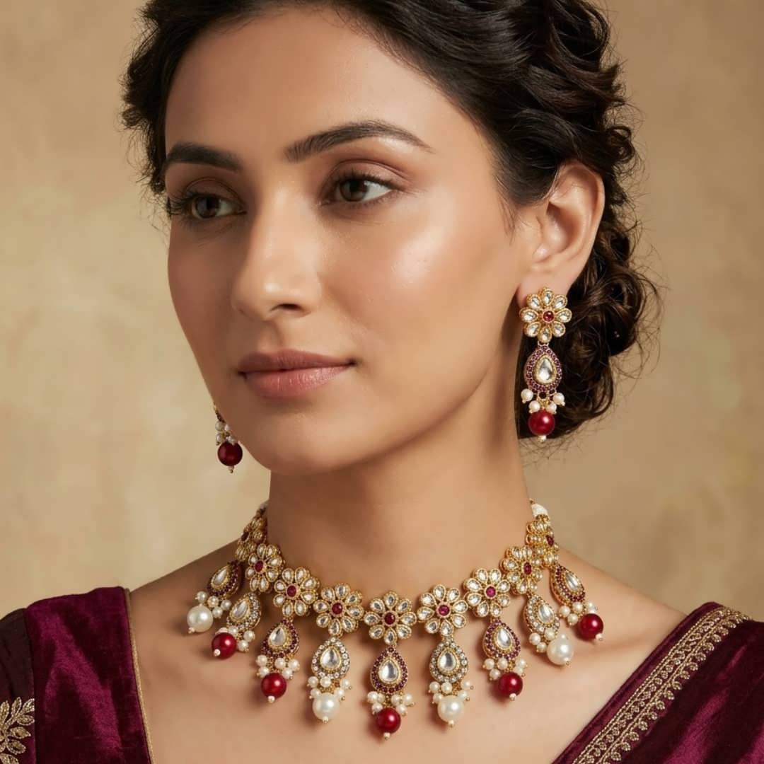Pearl Kundan with Ruby