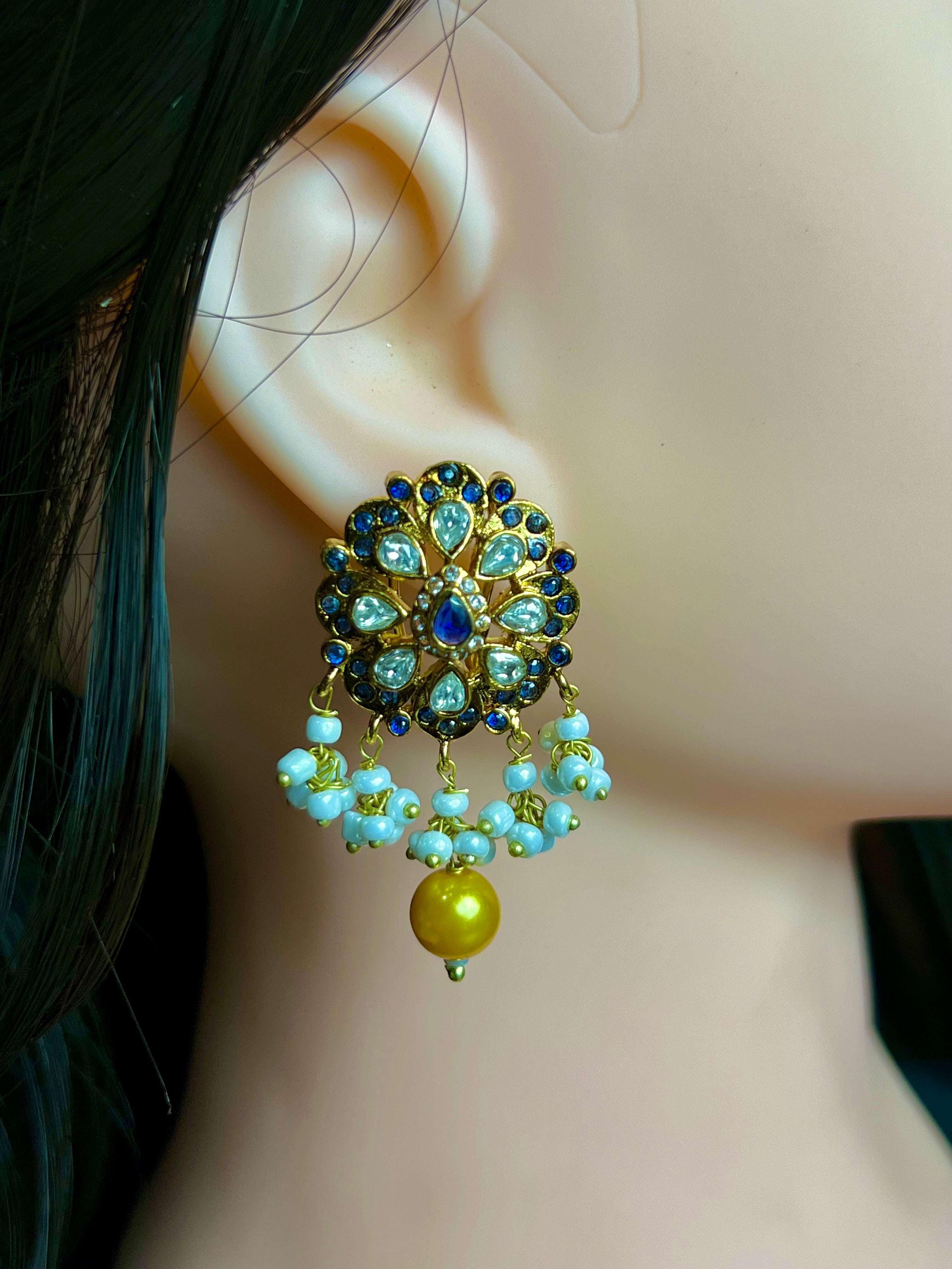 Earrings Sapphire Kundan Pearl