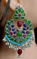 Earrings silver Kundan Tourmaline
