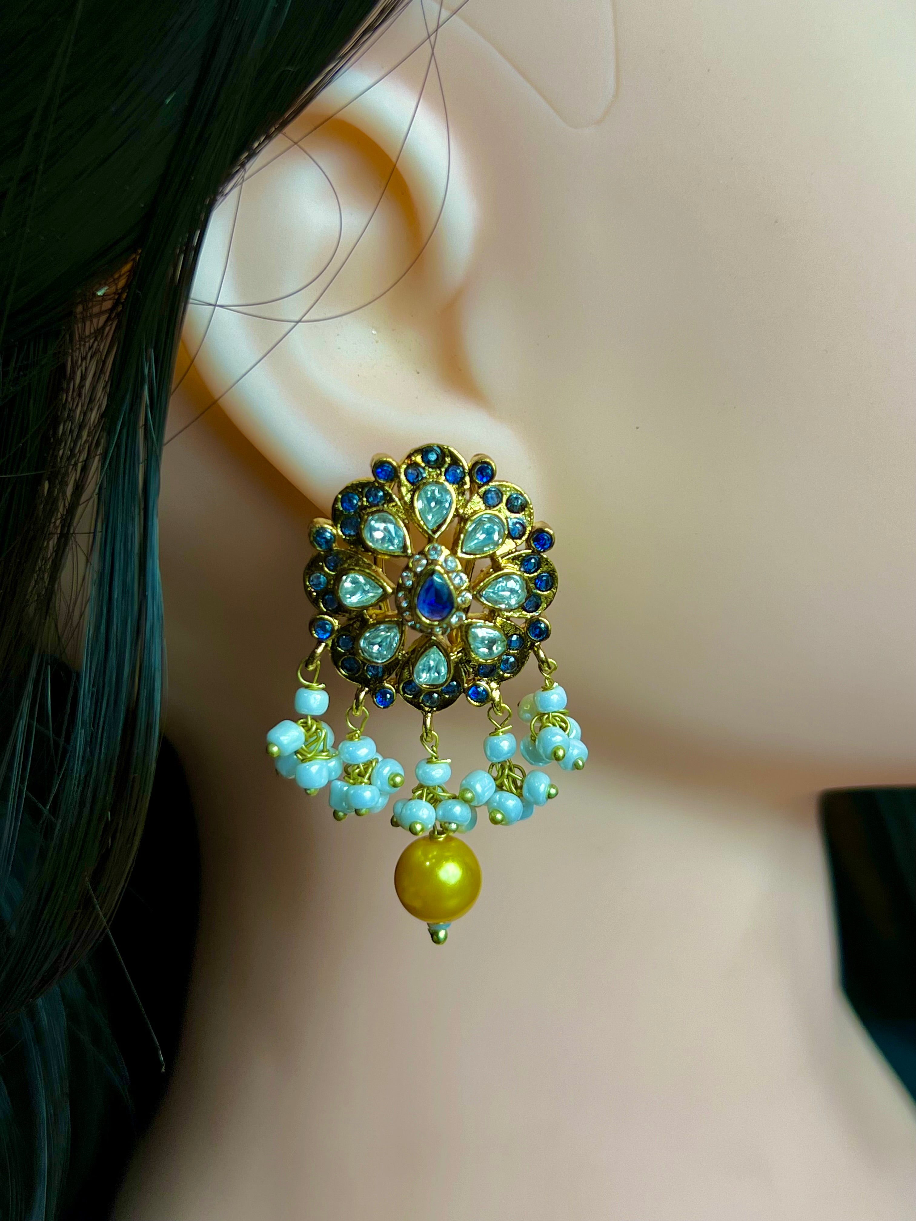 Earrings Sapphire Kundan Pearl