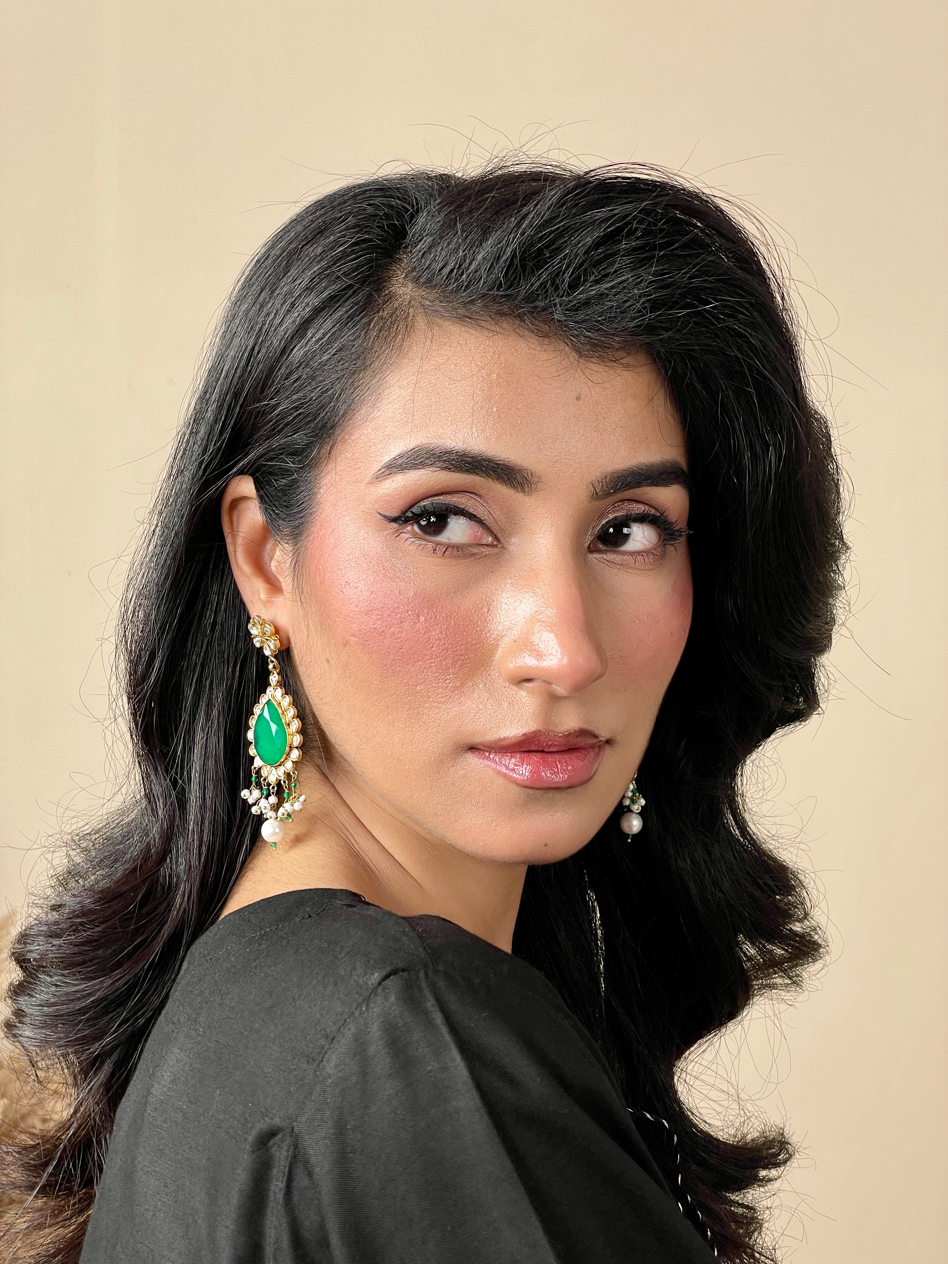 Earrings Kundan Emerald motia