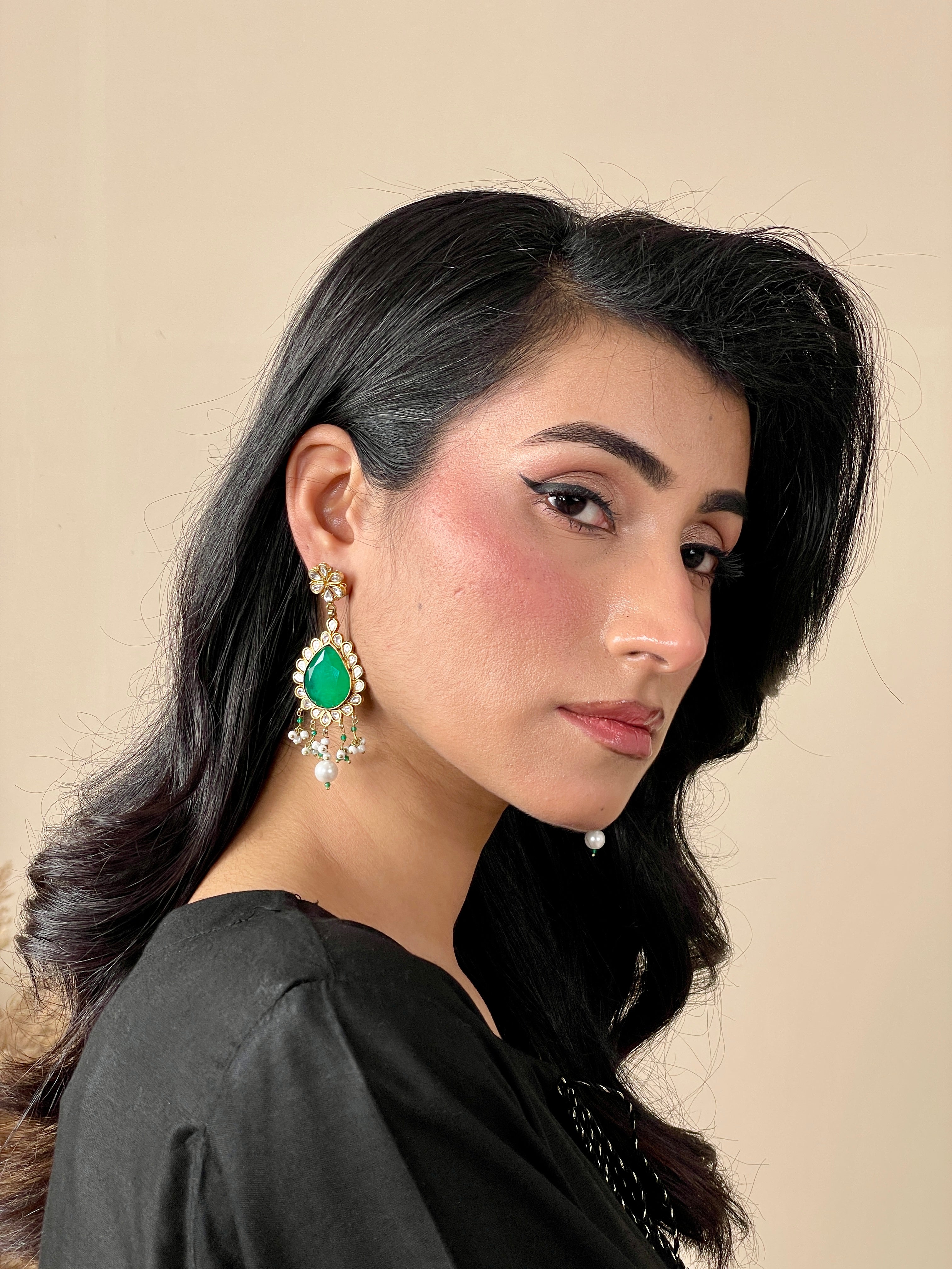 Earrings Kundan Emerald motia