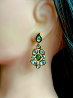 GOLDEN KUNDAN EARRINGS WITH EMERALD LEAF