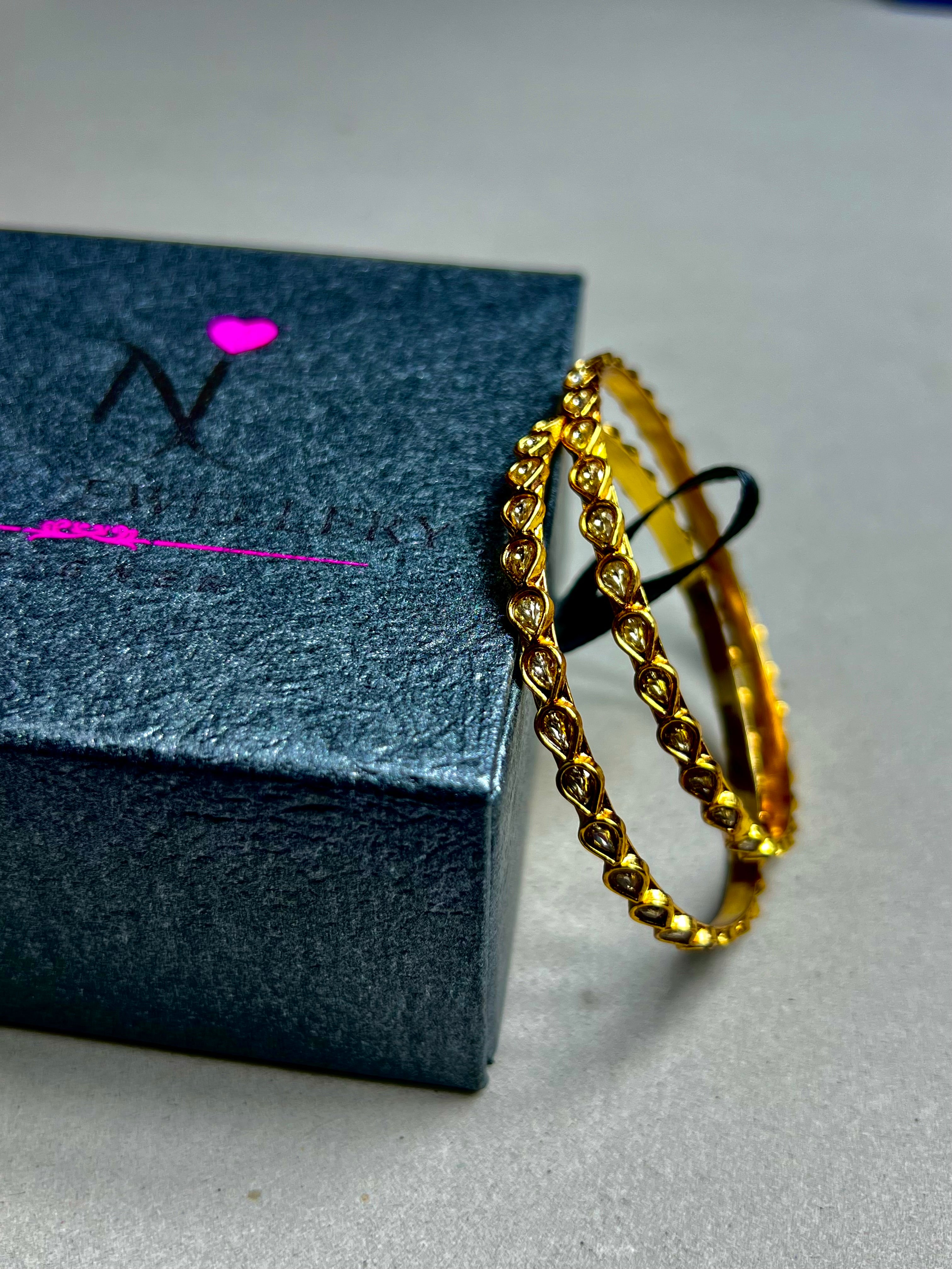 GOLD TONE SLIME TWO KUNDAN BANGLES