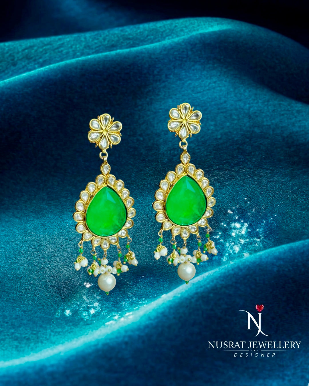 Earrings Kundan Emerald motia