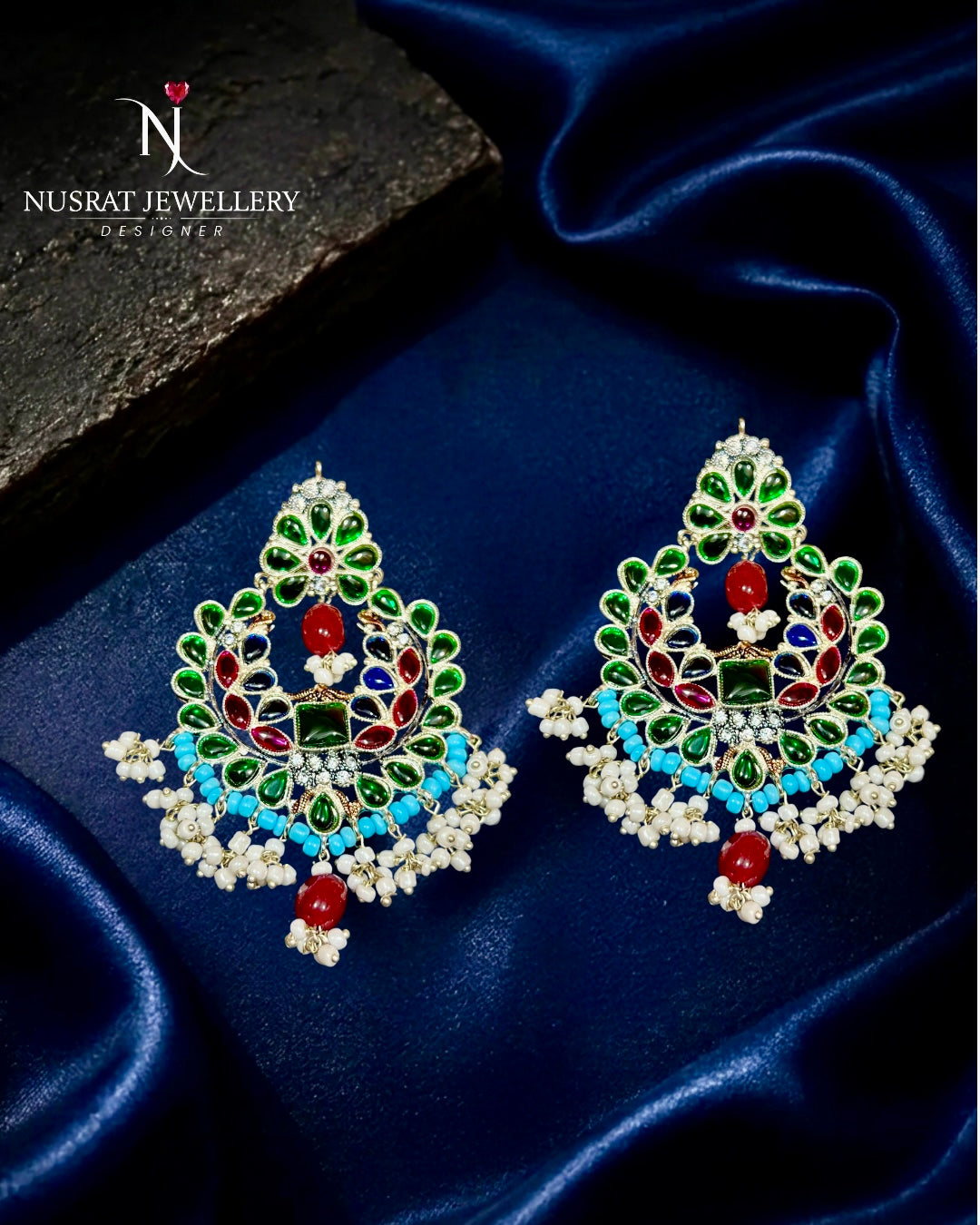 Earrings silver Kundan Tourmaline