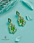 GOLDEN KUNDAN EARRINGS WITH EMERALD LEAF