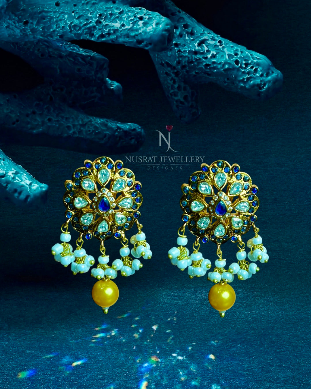 Earrings Sapphire Kundan Pearl