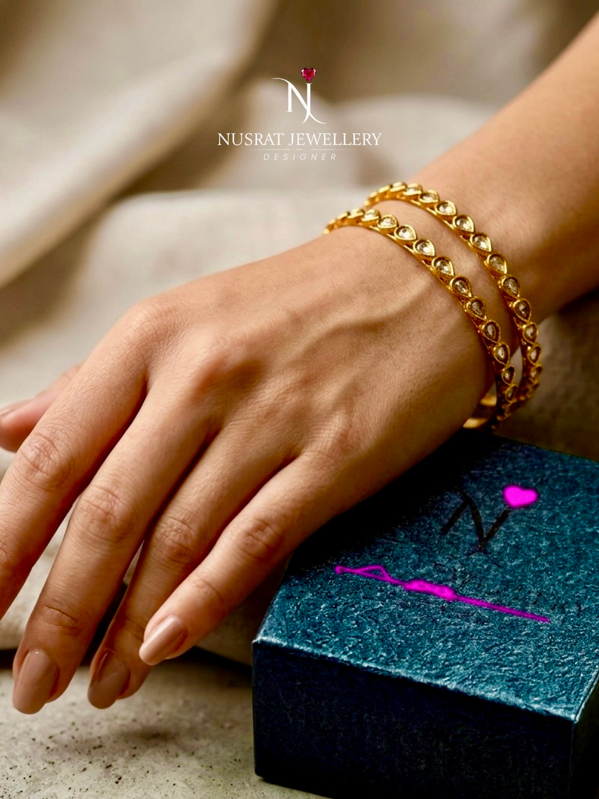 GOLD TONE SLIME TWO KUNDAN BANGLES