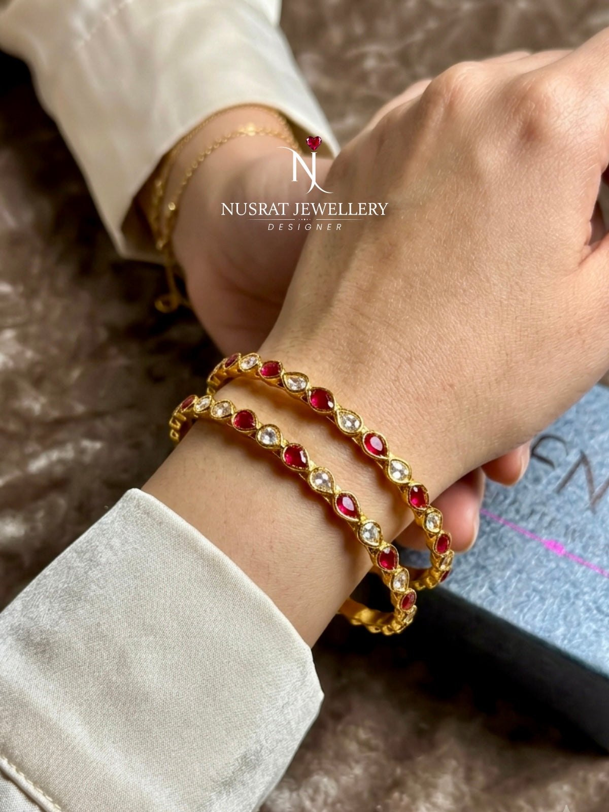 GOLD TONE SLIME TWO KUNDAN BANGLES