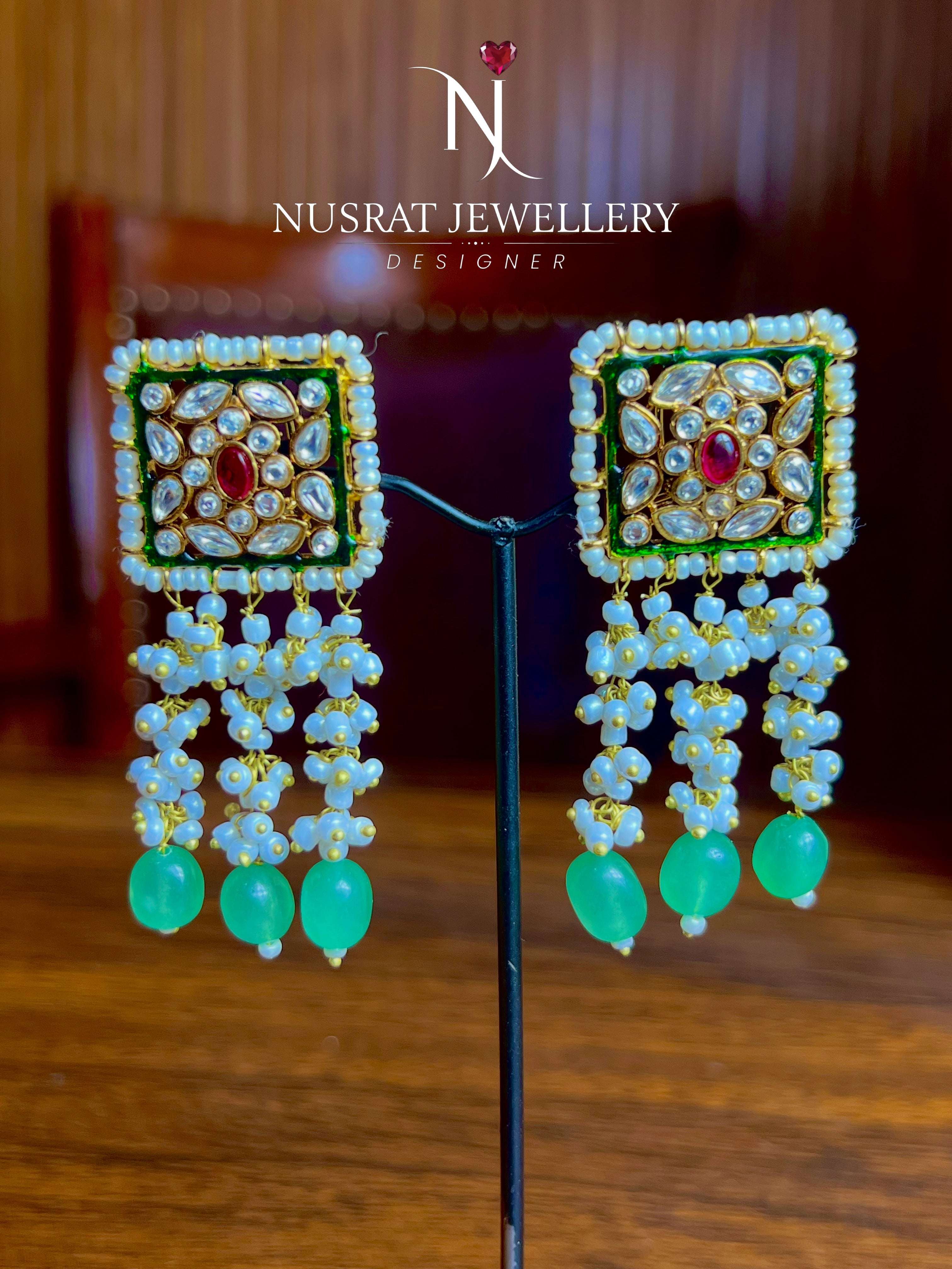 Earrings Kundan motia - Nusrat Jewellery