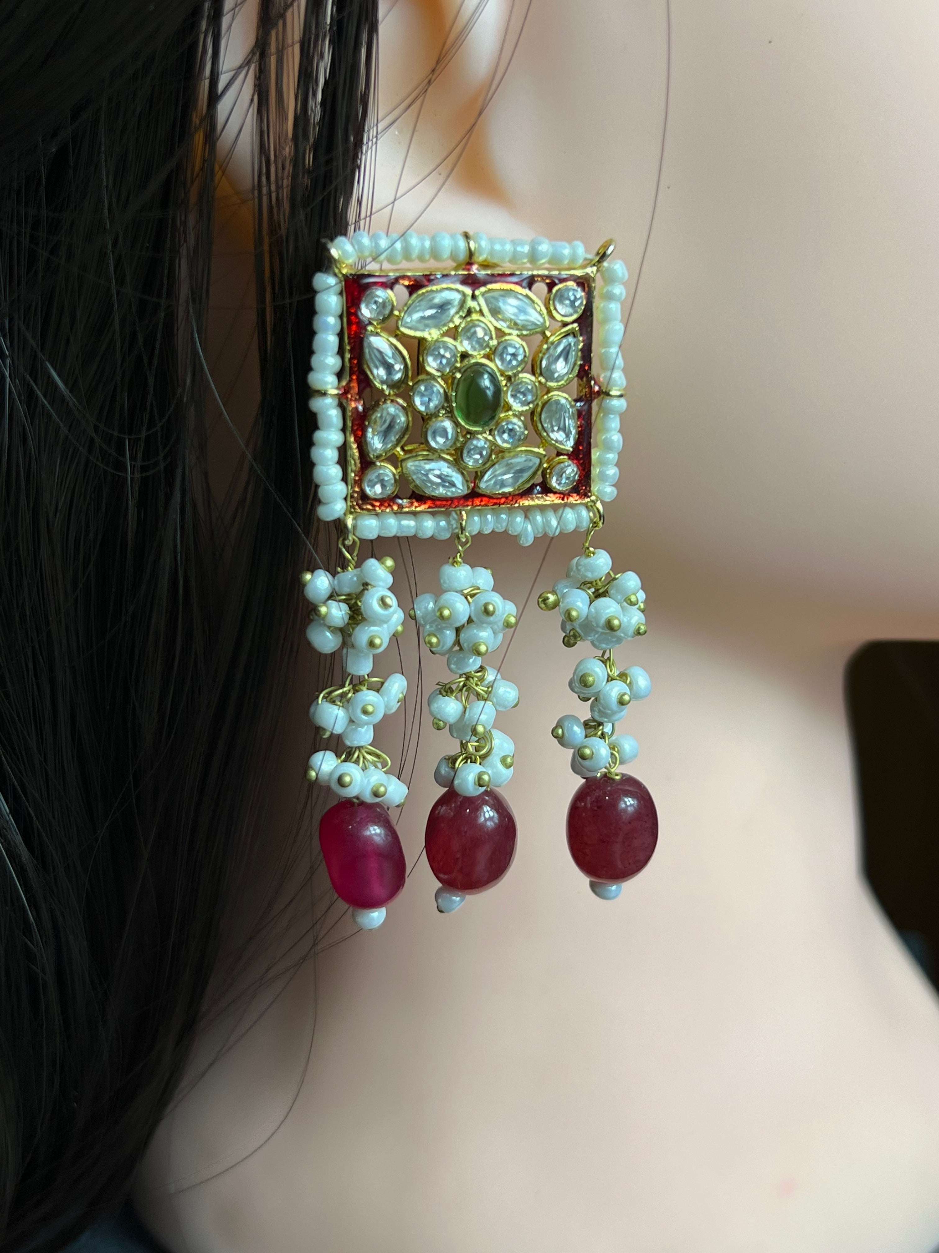Earrings Kundan motia - Nusrat Jewellery