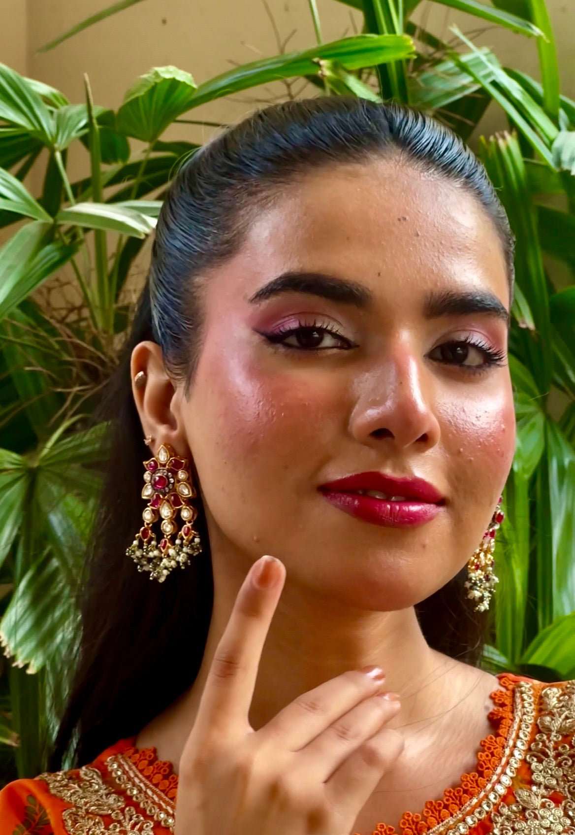 Earrings Ruby Kundan Dimond Polki Cut Stone - Nusrat Jewellery