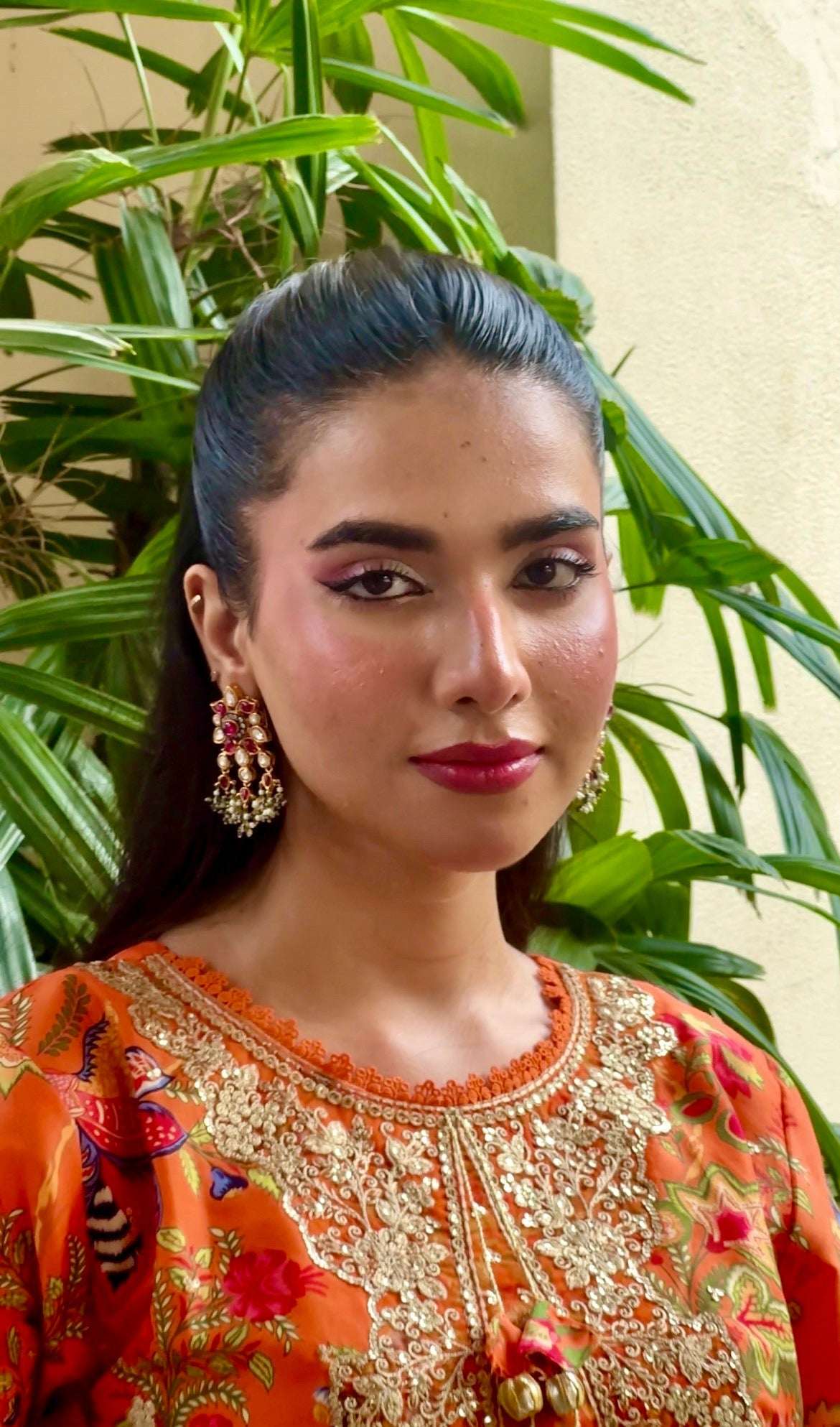 Earrings Ruby Kundan Dimond Polki Cut Stone - Nusrat Jewellery