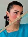 Earrings Ruby Silver With Emerald Drop - Nusrat Jewellery