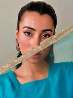 Earrings Ruby Silver With Emerald Drop - Nusrat Jewellery