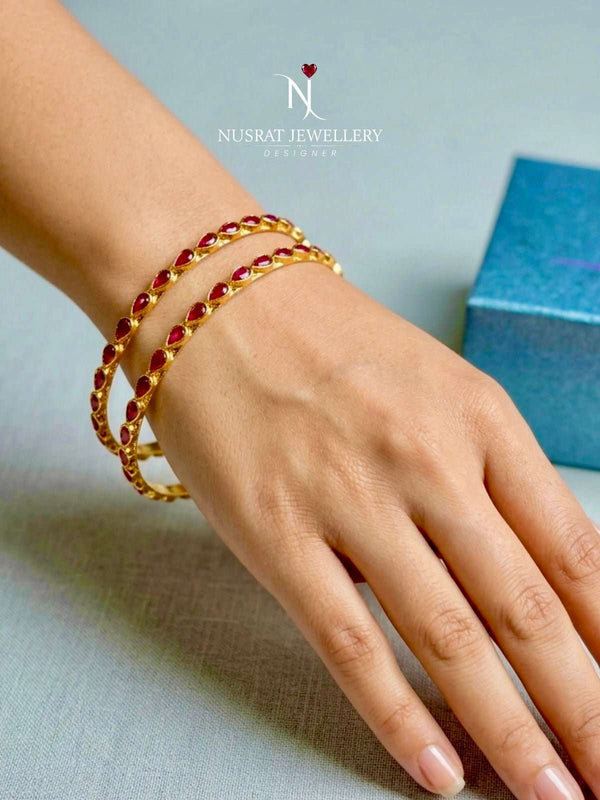 GOLD TONE SLIME TWO KUNDAN BANGLES - Nusrat Jewellery